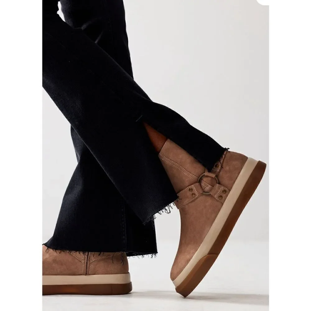 NEW Free People Bodhi Harness Sneaker Bootie Tan Suede boots shoes moto boho 10